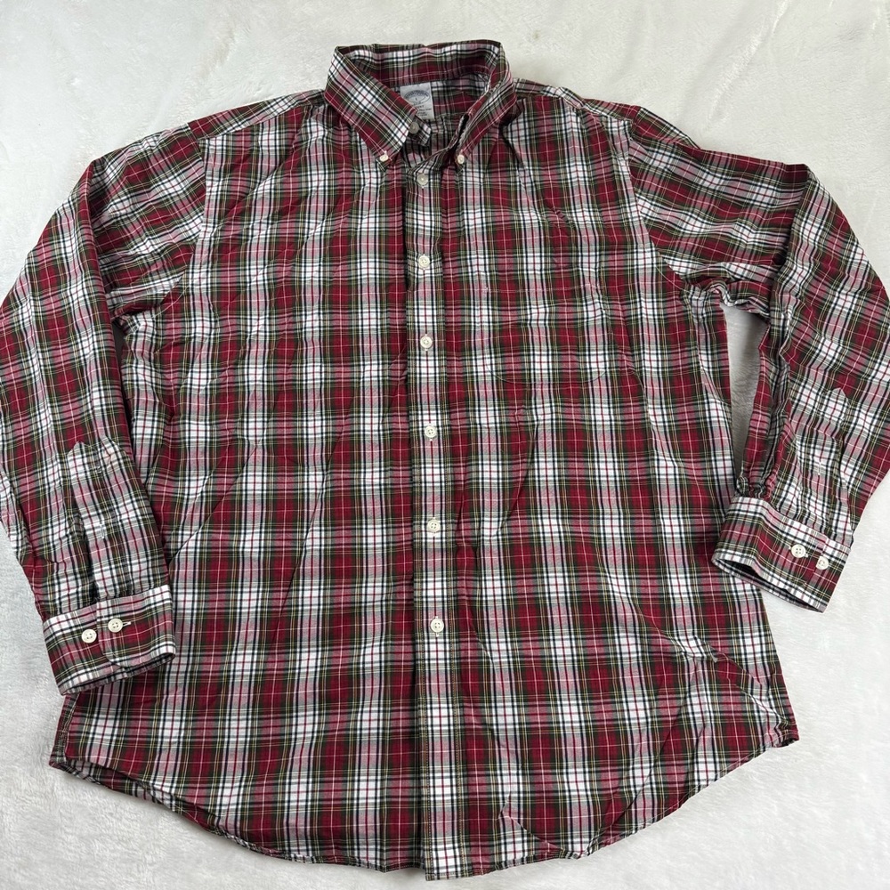 Brooks Brothers Regent Mens Size Large Plaid Red Cotton L/S Button Down Shirt